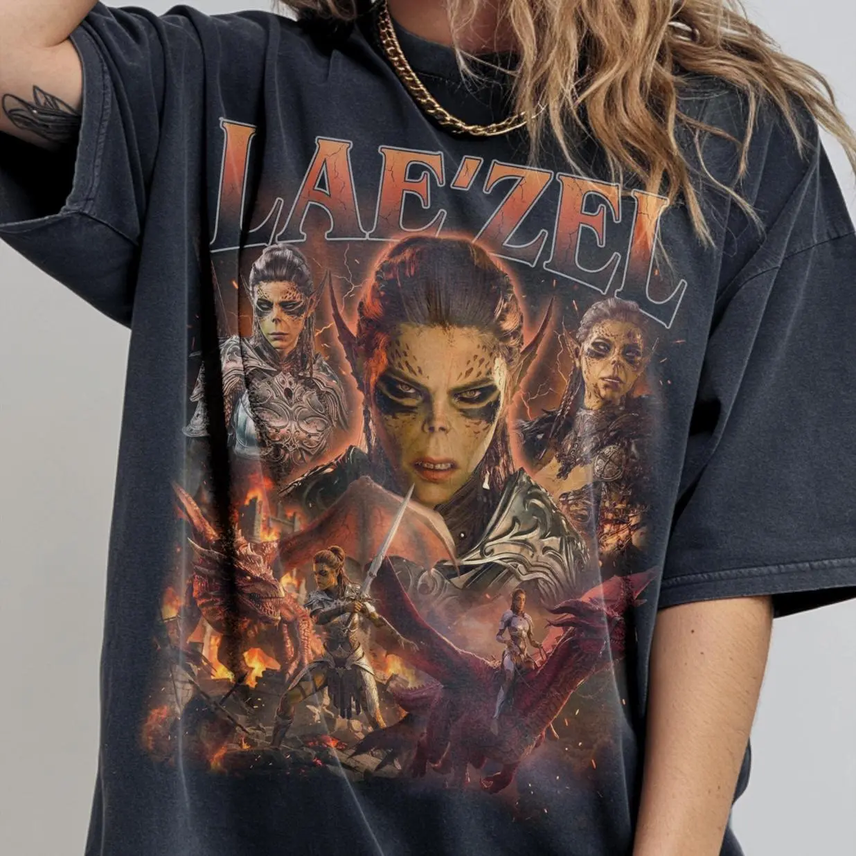 Lae'zel Githyanki Warrior T-Shirt, Baldur's Gate 3 RPG Graphic Tee (90s Bootleg), Clean Lines, Minimalist Look, Fun Graphics