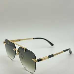 Luxury Rimless Gold Sunglasses – Unisex non-Polarized Gradient Lens | Flat Top Semi-Round Designer-Inspired UV400 Eyewear for Men & Women