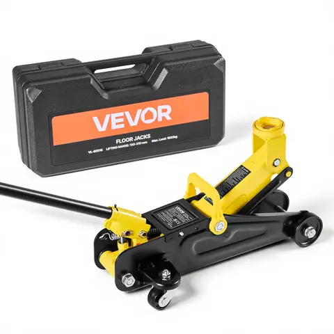 VEVOR Low Profile Steel Racing Floor Jack, 1.5t/1500kg/3300 lbs Max Load, Single Piston Quick Lift Hydraulic Trolley, 360° Mobility, 5.1-12.2 in Lift Range for Sports Cars, Compact Tool for Brake Checks, Emergency Repairs, Home Maintenance
