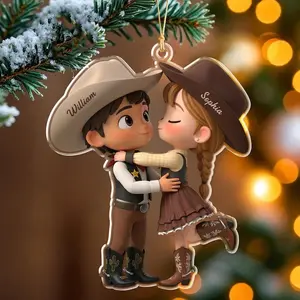 Personalized Cowboy Couple Acrylic Ornament, Custom Western Couple Name Acrylic Ornament, Cowboy Girl Kiss Ornament, Rustic Country, Anniversary Gift for Couples