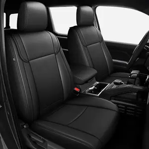 For Select Toyota Tacoma 2024 2025 2026 Double Cab, SR, SR5, TRD Sport, TRD Off-Road & Limited Custom Fit Full Set Faux Leather Seat Covers, Black (5 Seats)