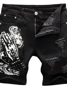 New European and American vintage printed hole jeans