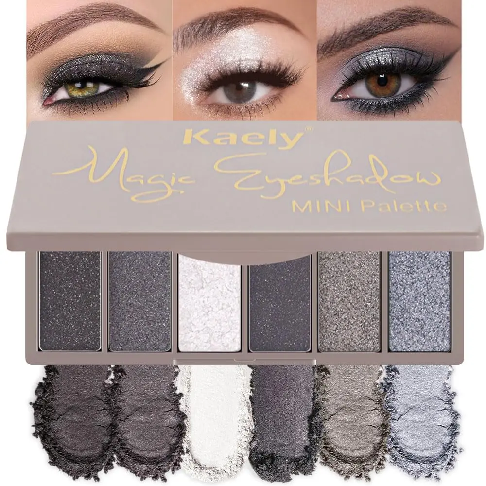 evpct Colors Smokey Grey Eyeshadow Palette, Black Smoky Gray White Silver Taupe Glitter Sparkle Shimmer Matte High Pigment Mini Travel Eye shadow Palette Makeup for older Women, Long Lasting