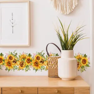 Sunflower Pattern Wall Sticker, 3 Sheets Self Adhesive Wall Decal, Skirting Wall Waist Line Border Sticker, Decorative Wall Sticker, Decorative Stickers for Living Room Bedroom