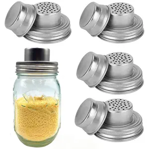 4 Pack Mason Jar Shaker Lids Stainless Steel with Silicone Seals for Spices Dredge Flour Sugar Salt Peppers and Any REGULAR MOUTH Canning Lid