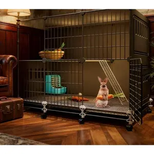 [New Encrypted 3-Row 2-Tier with Pulley]Indoor pet cat cage, spacious Wire Metal dog kennel with ample room for comfort, integrating entertainment, rest and training functions, foldable, Portable and easy to store, Enclosure