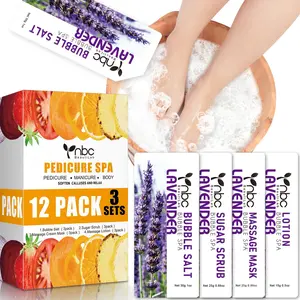 nbc BeautiLab Pedicure Kit Foot Soak Set: Bubble Salt, Sugar Scrub, Massage Mask, Massage Lotion in a Box, 4 Step Foot Spa Kit for Dry Feet, Softens Calluses, Tired Feet（3 Set Lavender)