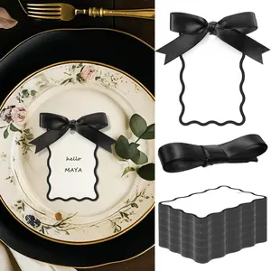 MotiMind Black 100 Set Scallop Name Place Cards for Table Setting DIY Wedding Placecards Blank Gift Tags Include Name Table Cards and Ribbons for Wedding Birthday Party Celebration Supplies