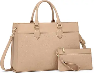 Laptop Bag for Women 15.6 inch Work Tote Bags for Women Large Waterproof Leather Computer Bag with Clutch Purse