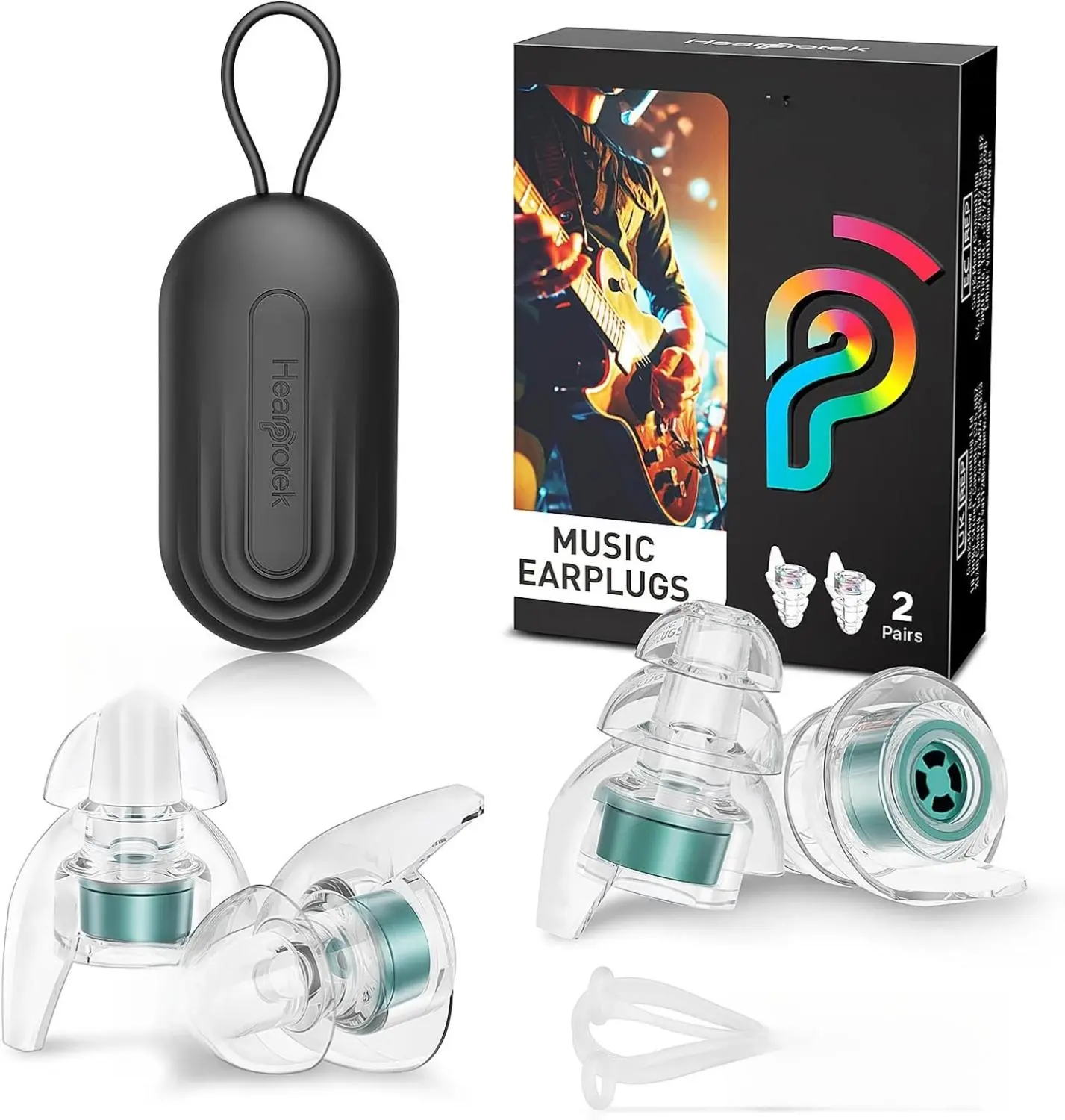 Hearprotek Concert Ear Plugs, 2 Pairs Reusable High Fidelity Musician Ear Plugs, 23db Noise Reduction, Green Silicone Earplugs for Concerts, Festivals, DJs, Nightclubs, Drumming, Parties