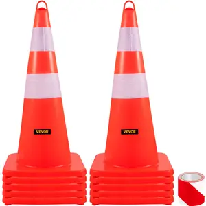 VEVOR Safety Cones,  , 10PCS 28\" Traffic Cones, PVC Orange Construction Cones, 2 Reflective Collars Traffic Cones with Weighted Base and Hand-Held Ring Used for Traffic Control, Driveway Road Parking