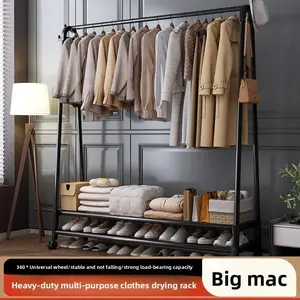 U-Shaped Garment Rack with Wheels, 110cm Heavy Duty Clothes Rack with Single/Double Tier Storage Shelf, Portable Clothing Organizer for Bedroom, Laundry Room, Balcony