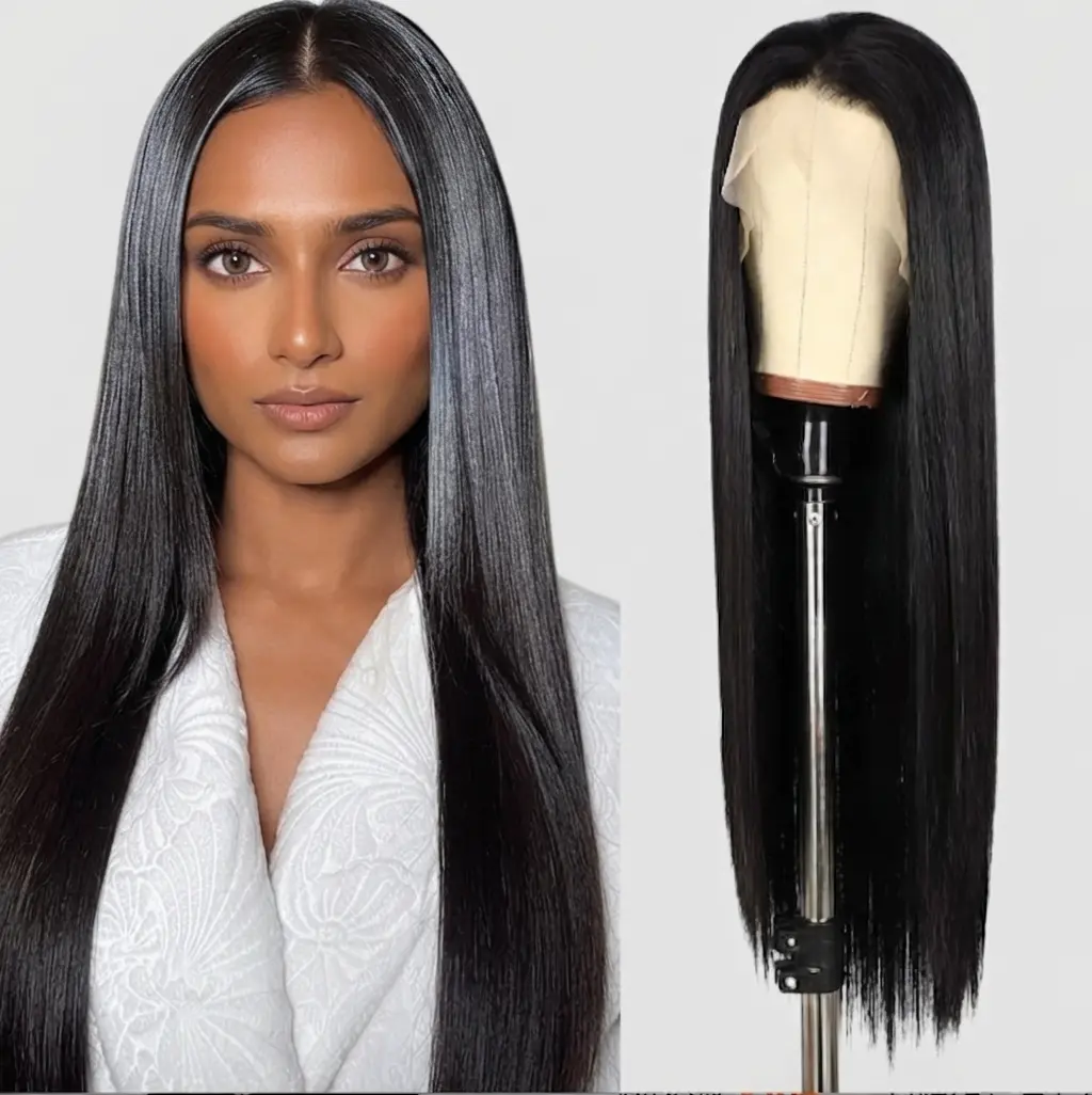 Women's 13×6 Inch Large Lace-Front Synthetic Wig, Heat-Resistant Silky Straight Hair, Re-Styleable into Curls