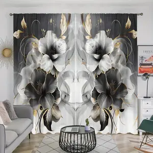 Floral Pattern Printing Window Curtain, Modern Art Semi Blackout Curtain, Home Decorative Curtain for Living Room Bedroom Kitchen Study