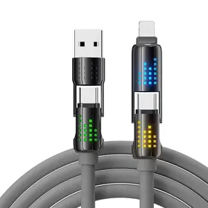 240W Four-in-One USB-C Cable - PD 5A Fast Charging and Data Sync, with USB A, TYPE C, and Lightning, Aluminum Alloy Design, 4FT Silicone Cable, Compatible with iPhone 15/14, iPad Pro, Devices