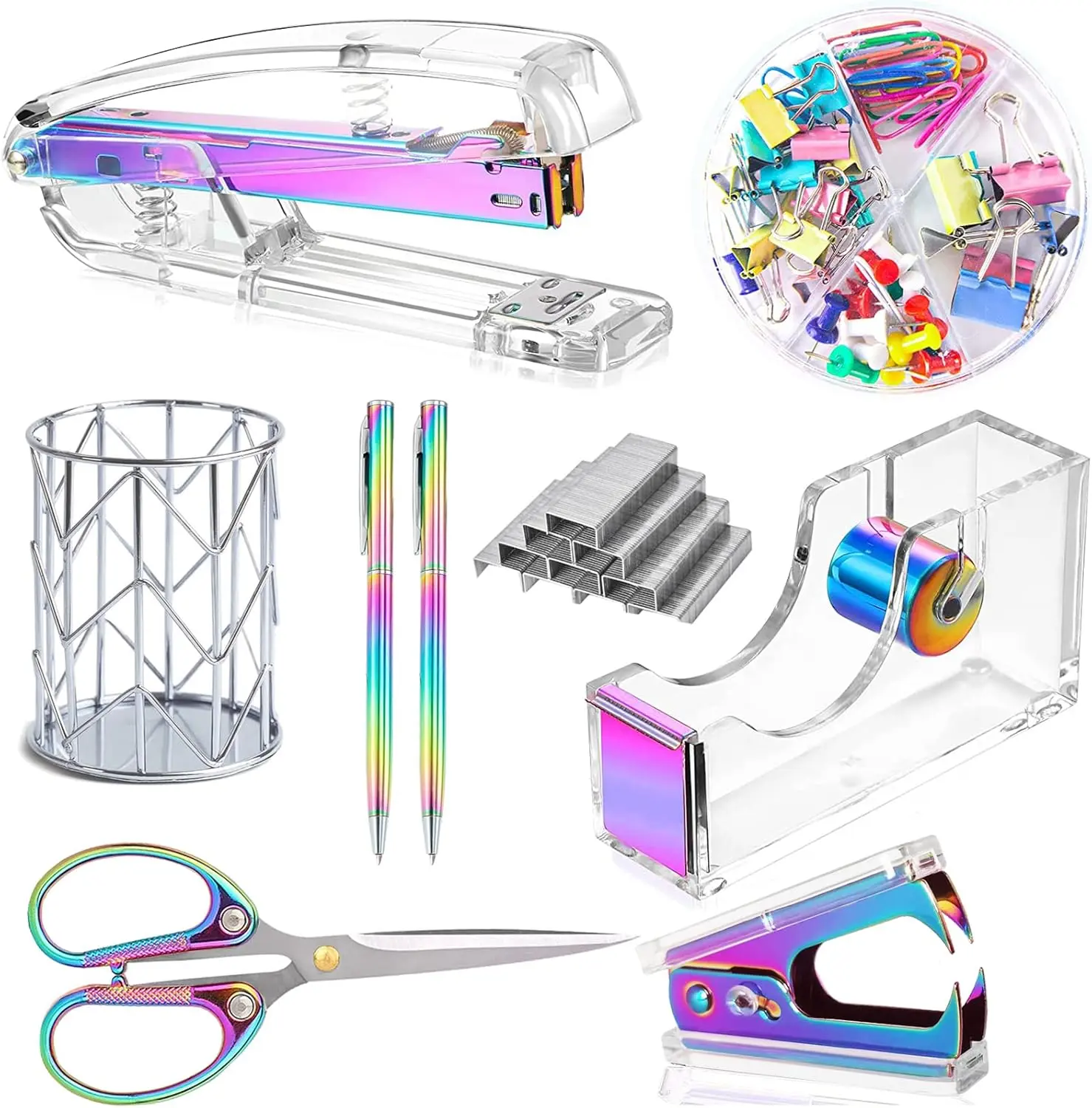 Dream Color Acrylic Stapler and Tape Dispenser Set with 1000pcs Staples - Office Supplies