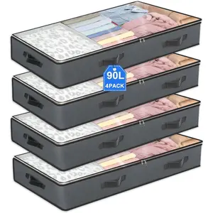 4 Pack Under Bed Storage, 90L Collapsible Closet Containers Organizers and Under Bed Storage Bins, Underbed Storage Bags for Wrapping Paper, Blanket, Towels, Clothes, Comforter, Sweaters, Linen Sheet
