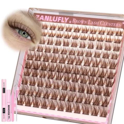 110pcs C Curl Cartoon Eyelash Clusters Kit, Eyelash Extensions Kit, Natural Look Fine Thread DIY Eyelash Extension Set with Glue Remover Tweezers Brush, False Eyelash Cluster, Diy Lashes Cluster