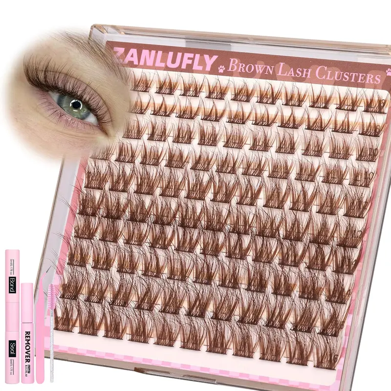 110pcs C Curl Cartoon Eyelash Clusters Kit, Eyelash Extensions Kit, Natural Look Fine Thread DIY Eyelash Extension Set with Glue Remover Tweezers Brush, False Eyelash Cluster, Diy Lashes Cluster