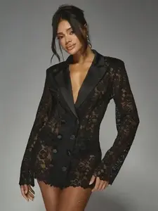 MISSGUIDED Lace Blazer Mini Dress With Satin Lapel And Scalloped Hem