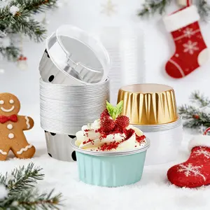 100 Pack Assorted Color Reusable Baking Pans 5oz Mini Aluminum Foil Cups with Lids for Cupcakes Muffins Pudding Cheesecake Snacks Parties Outdoor Events Bakeware