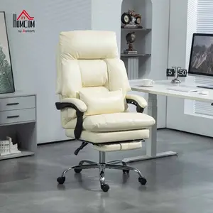HOMCOM Large Overstuffed Office Chair with Lumbar Support, High Back Reclining Executive Corduroy Computer Desk Chair with Footrest, Swivel Wheels
