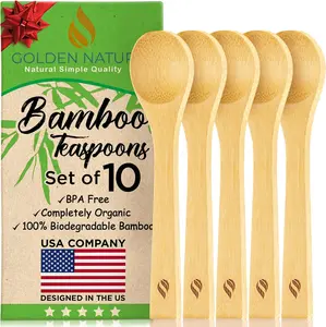 Golden Nature 50-Piece Bamboo Spoon Set - Small Wooden Teaspoons for Sugar, Coffee, Dessert - Lightweight Kitchen Cutlery, Serving Tableware Utensils