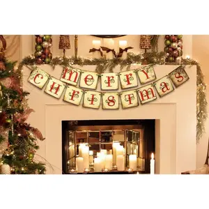 Vintage Christmas Banner Decoration, Retro Victorian Style Holiday Clearance Decor, Indoor Home Office Fireplace Mantel Farmhouse