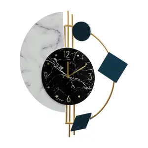 9.45-Inch Silent Wall Clock - Geometric Marble Design, Glass & Iron Construction, Easy Installation, Durable Modern Home Decor for Living Room, Bedroom