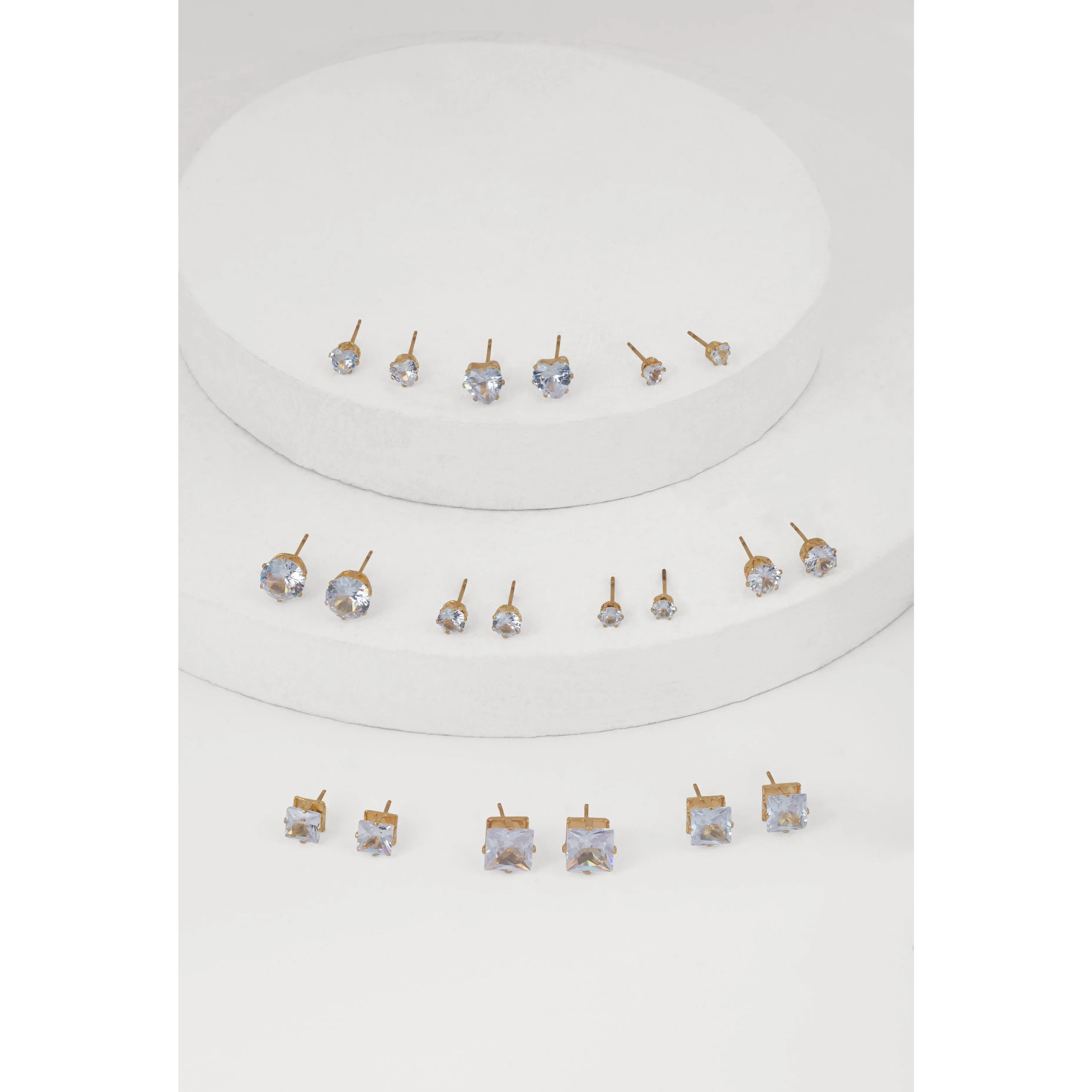 Elegant Cubic Zirconia Stud Earrings Set of 10