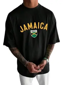 Jamaica Flag Print T-Shirt, Fashionable Comfortable Daily Wear, Casual for All Seasons, High-Quality Fabric, Letter Pattern