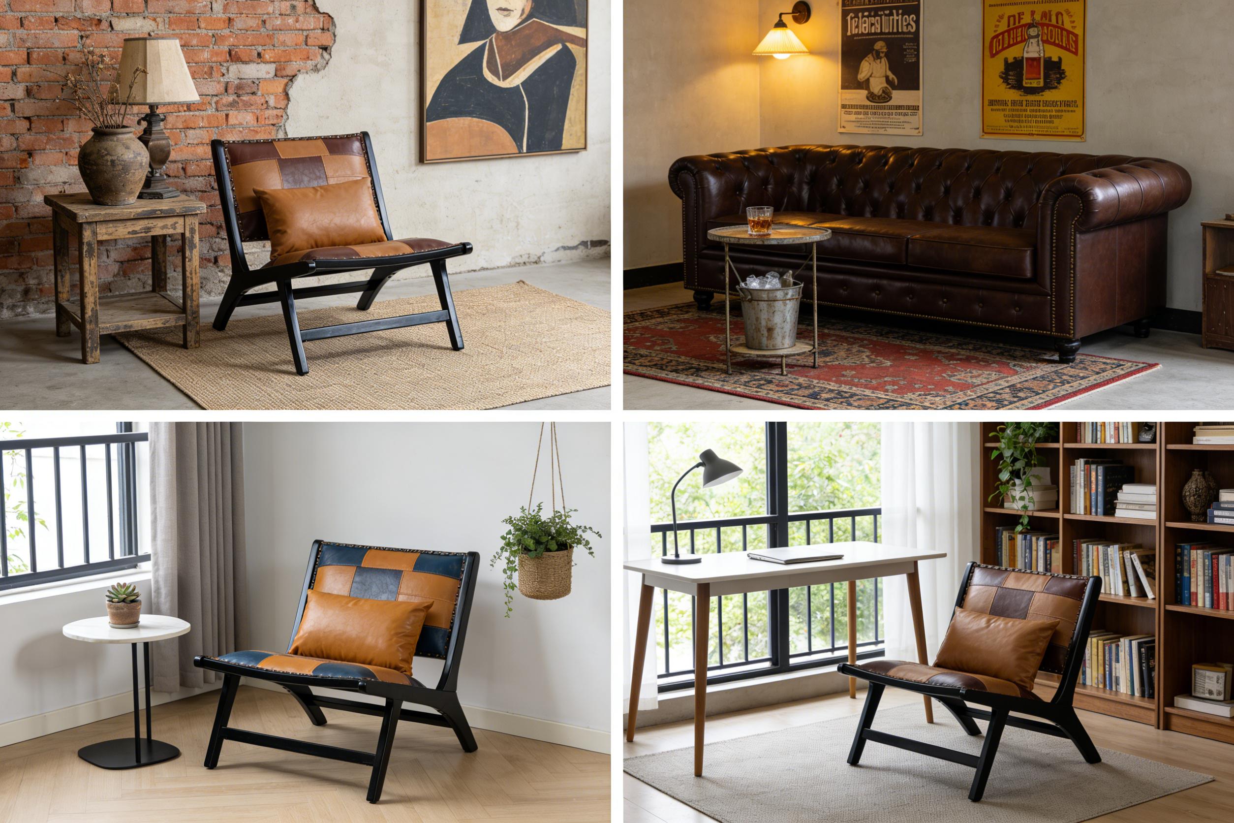 ModernBohoAccentChairforLivingRoom-MidCenturyLoungeChairSideChairIndoor,PULeatherErgonomicCurvedBackWoodFrame,Easy10MinAssembly,MultipleColors(Blue/Yellow&AntiqueBrown),forBedroomReadingNookApartmentDorm