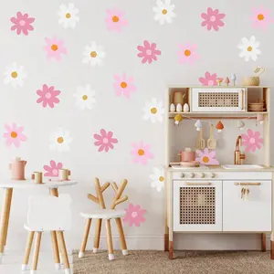 Daisy Wall Decal Flower Vinyl Floral Decals Peel and Stick Daisy Stickers for Kids Nursery Art Bedroom Living Room(Pink, White)