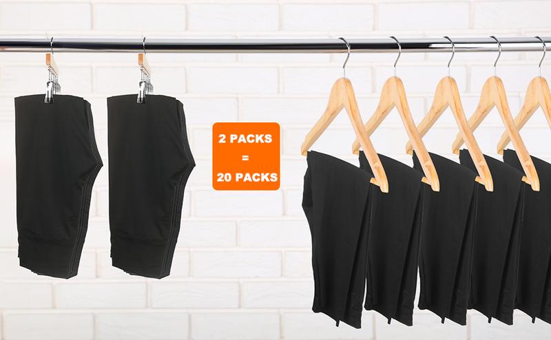 Legging Hanger for Closet Organizer with 10 Clips ,2 Pack Wooden Yoga Pants Hanger Holds 20 Leggings, Space Saving Hanging Closet Organizer w/Rubber Coated Closet Organizers and Storage,Clothes Hanger with Clips for Bra,Belt,Sock,Hat Hanging Organization
