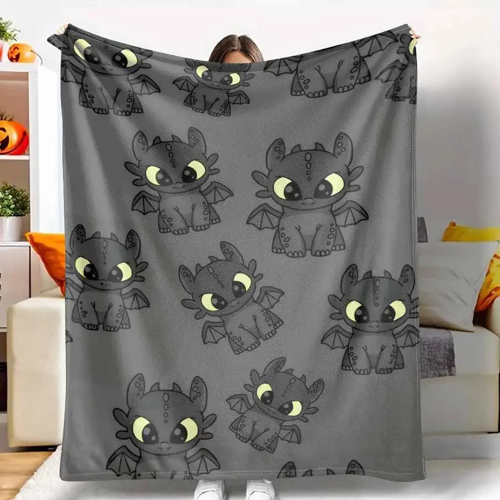 Toothless Flannel Fleece Blanket - Cartoon Print Cozy Flannel Throw, Toothless Shaped Dragon Decorative Throws for Couch, Bed, Travel & Home Gift