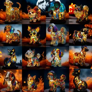 Resin Animal Ornaments LED Night Light Ornaments Cat and Dog Desktop Art Decoration New Gift Small Gift Desktop Ornaments