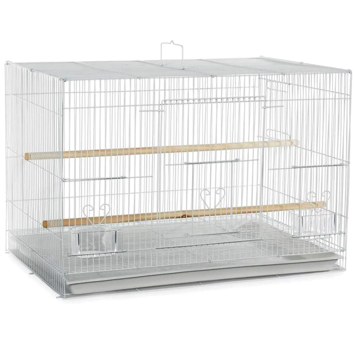 212 MAIN Large A&E Coated Metal Flight Bird Cage, 30x18 in., White, Top Handle, Horizontal Bars, Front & Back Vertical Bars, Easy Access, 1 Wood Perch, 2 Plastic Feeding Stations, Retail Box Packaging