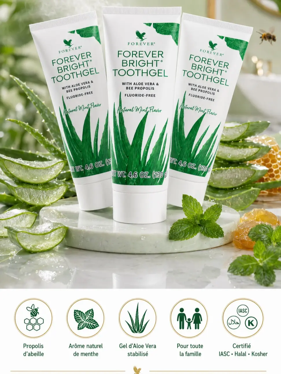 2 pack -Forever living Forever bright toothgel Fluoride free Aloe Vera Gel with bee Propolis  and peppermint-s flavor