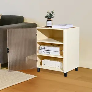 Patio Festival Clear Plastic Bedside Table with Drawers for Living Room Bedroom Home Office Decor