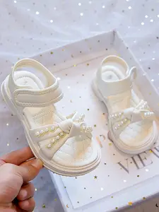 Girls' Summer Sandals 2026 New Fashion Strappy Sandals Soft Sole Anti-Slip Pearl Princess Shoes, Cute Butterfly Design Rubber Upper & Sole