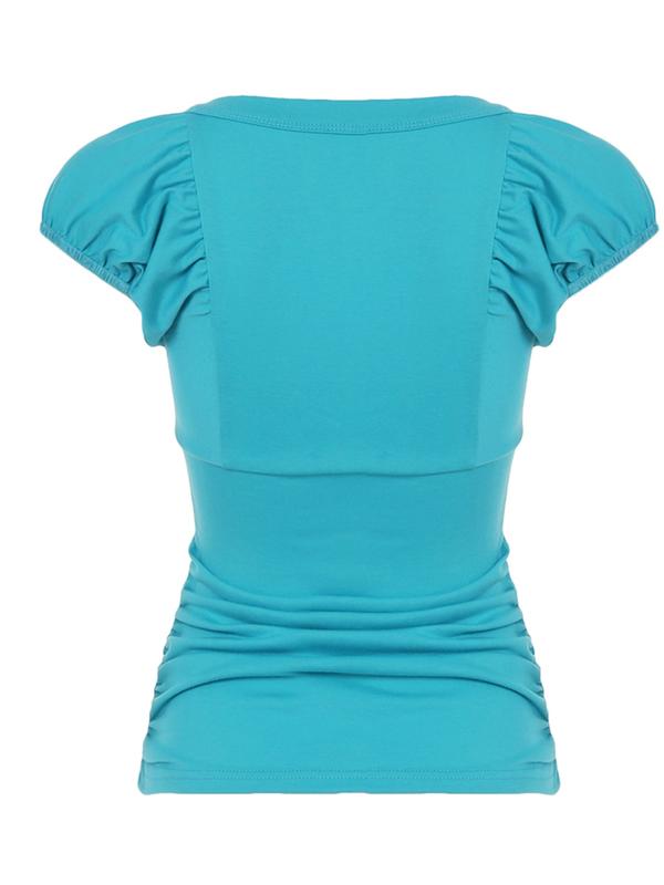 Women's Plain Button Tee, Casual Sweetheart Neck Short Sleeve T-shirt for Summer, Women's Top for Daily Wear