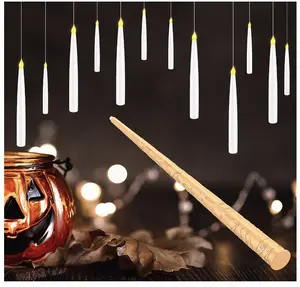 Halloween Decorations, Floating Candles with Wand, Magic Hanging Candles Flickering Warm Light Flameless LED Taper Candle, Battery Operated Window Candles for Christmas Halloween Decor (12 Pack)