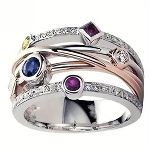 EJG Bohemian Stackable Rings Two Tone Cubic Zirconia 925 Sterling Silver for Women Christmas Birthday Gifts Self Love Hypoallergenic Nickel Free Everyday Jewelry