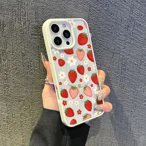 Transparent Silicone Case with a Strawberry Daisy Design for Iphone Models 16, 15, 14 Pro Max, 13, 12, 11, XR, And XS Plus, Offering Non-Yellowing Drop Protection, Perfect As a Gift for Women And Girls.