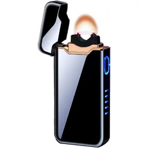Lighter Plasma with LED Battery Indicator Big, USB Convenient Charging, Windproof Cool Lighter Gifts for Men(B-Black)