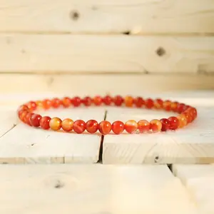 Natural Carnelian 4mm Round Beaded Handmade Bracelet  Red Agate Protection Gemstone Crystal Stretch Men Women Yoga Bracelet
