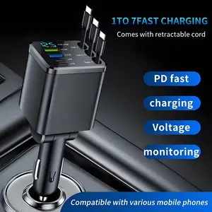 Retractable Car Charger USB C Fast Charge | Car Accessories & Car Essentials | Cigarette Lighter USB Charger, Car Charger with Retractable Cables, Car Phone Holder Compatible | Car Accessories for Women & Daily Use