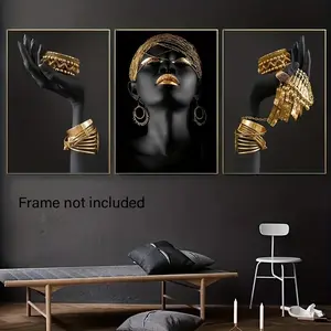 3-piece Golden Jewelry Canvas Print Set Elegant Wall Art for Modern Home Decor Sophisticated  Poster Ornaments Print for Living Room Abstract Canvas Wall Art -Home Office Decor Poster Decoration Ornaments Artistic Photo Artistic Bedroom Decoration