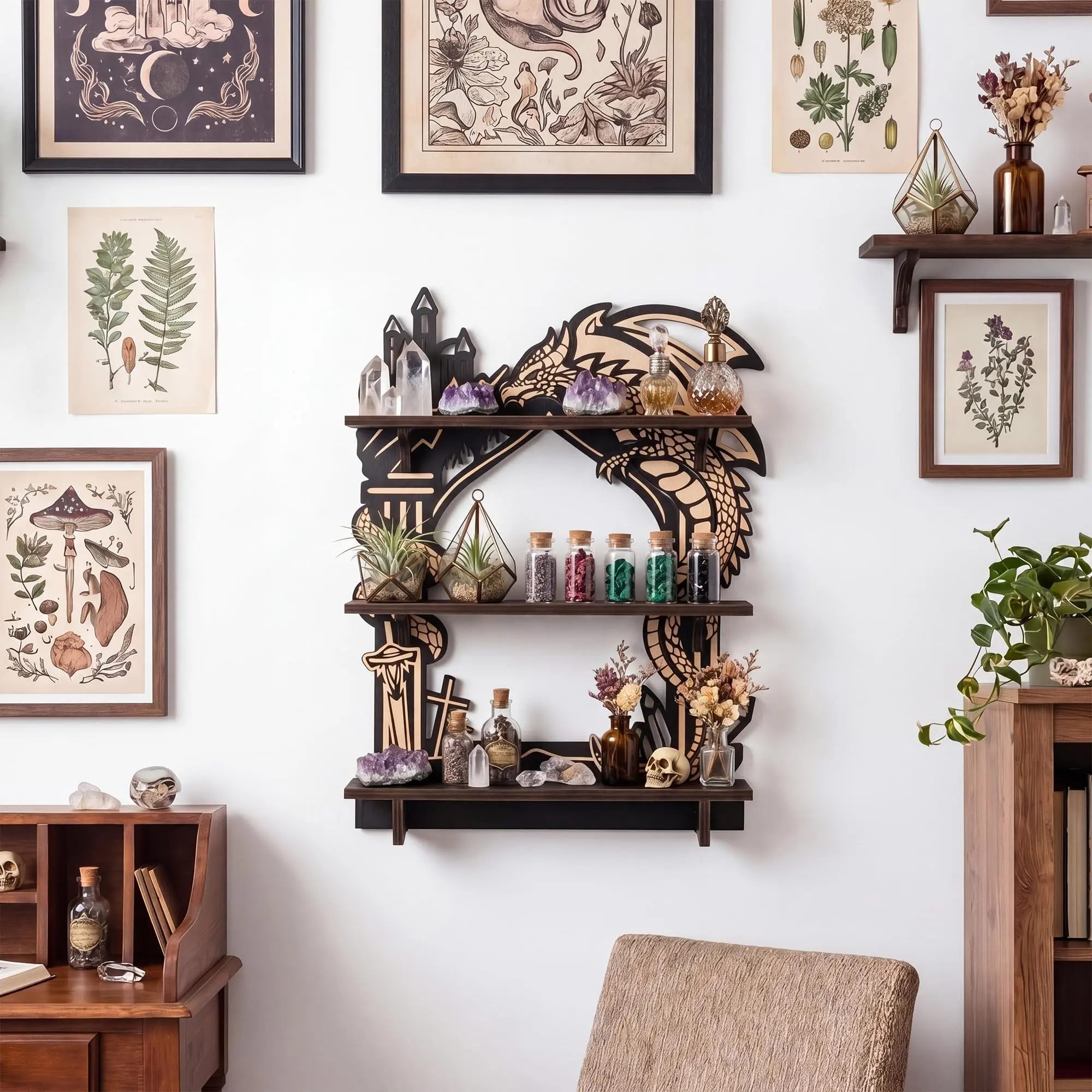 FNYDOX Decorative Wooden Dragon Floating Shelf - Mysterious Gothic