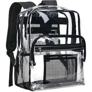 Clear Backpack Heavy Duty - Clear Bookbag Large See Through Backpack Plastic Transparent Backpacks for College Work Travel - Black
